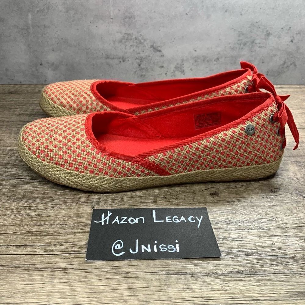 ‎UGG~Women's~Red Polka Dot Indah Burlap Slip On Shoes~Size 7